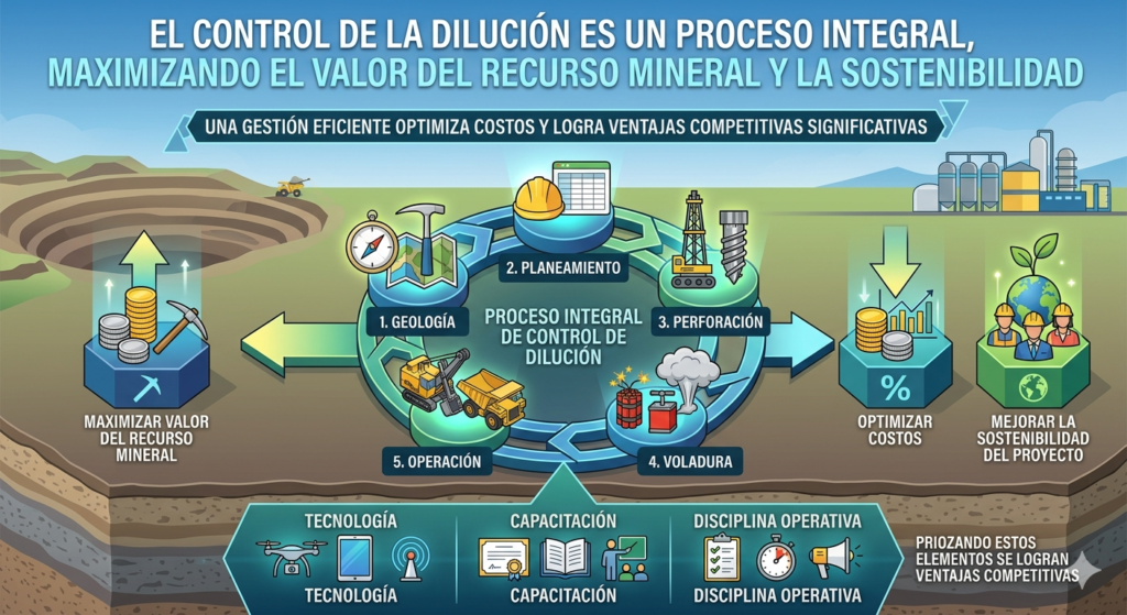 Control de dilución en minería con ejemplos de perforación, voladura y carguío selectivo